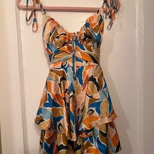 Abstract Multi-Color Tiered Romper with Tie Straps